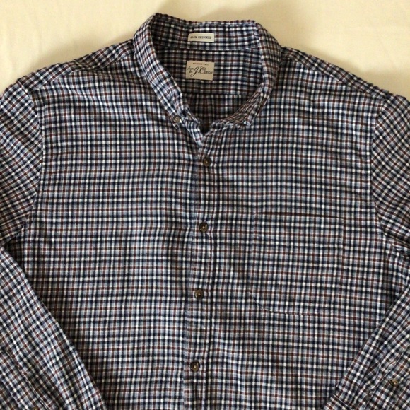 J CREW Button Up Plaid Flannel Blue/Red Shirt L - Picture 2 of 5